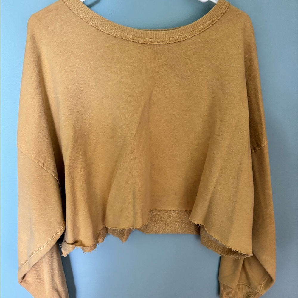 Butter Yellow Cropped American Eagle Sweatshirt